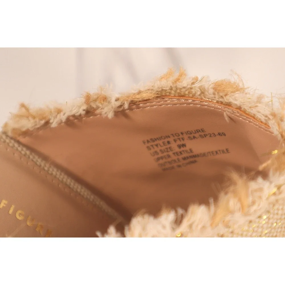 Fashion to‎ Figure Tan Frayed Espadrille Wedge Sandals Women's -Size 9W